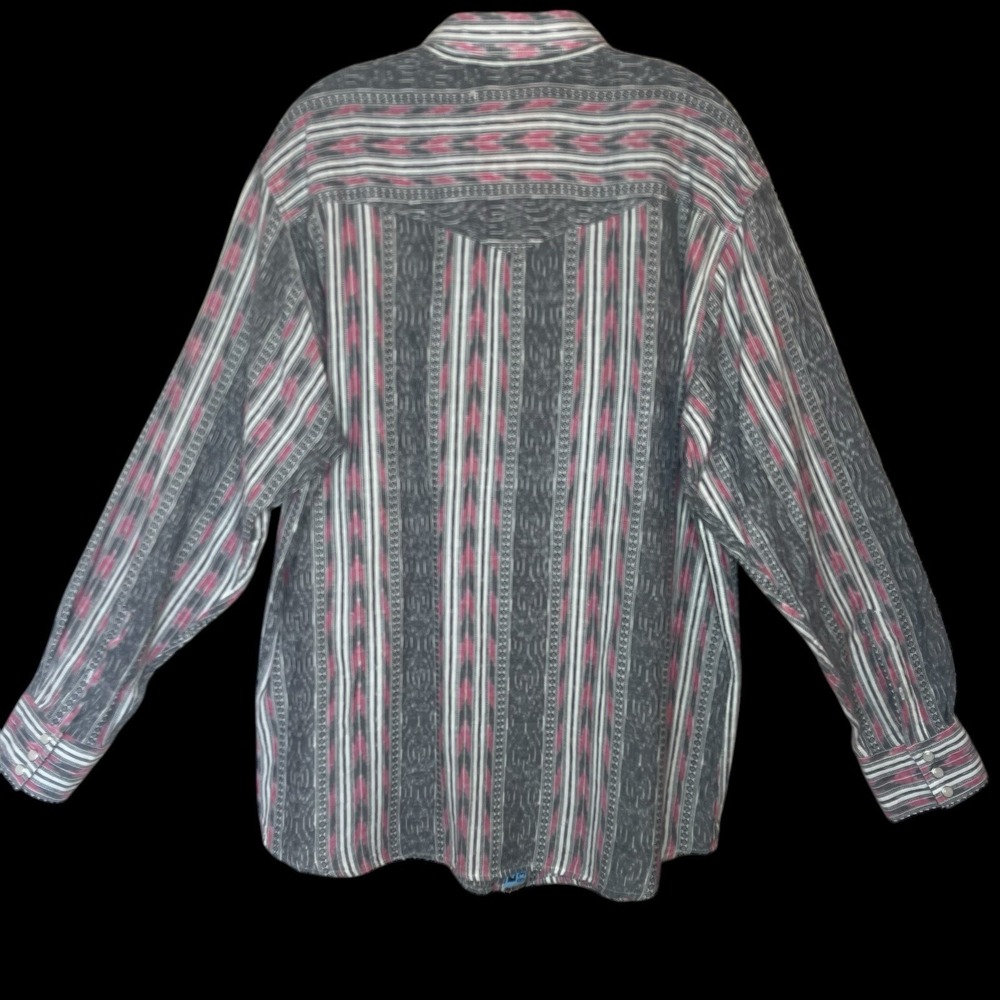 Skully Aztec Southwestern Shirt Mens XL Pearl Snap Gray Pink Striped Cowboy - Picture 3 of 10